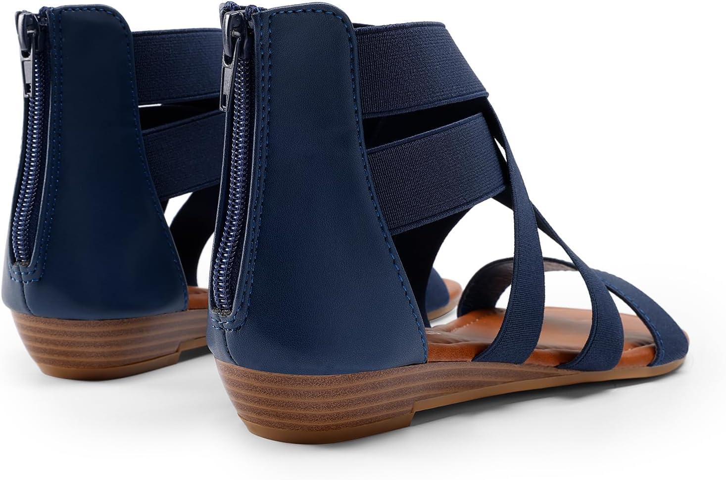 imageDREAM PAIRS Womens Elastic Ankle Strap Low Wedges SandalsNavy