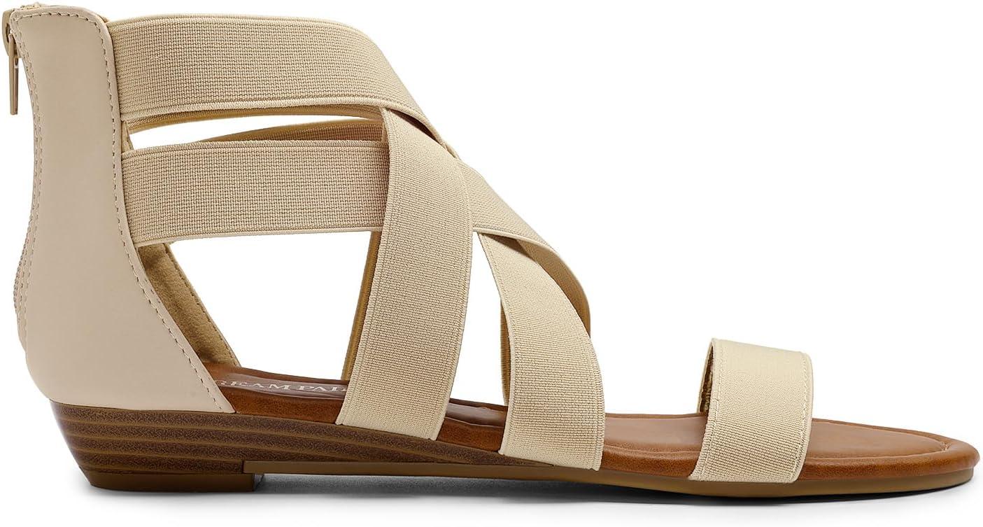 imageDREAM PAIRS Womens Elastic Ankle Strap Low Wedges SandalsNude