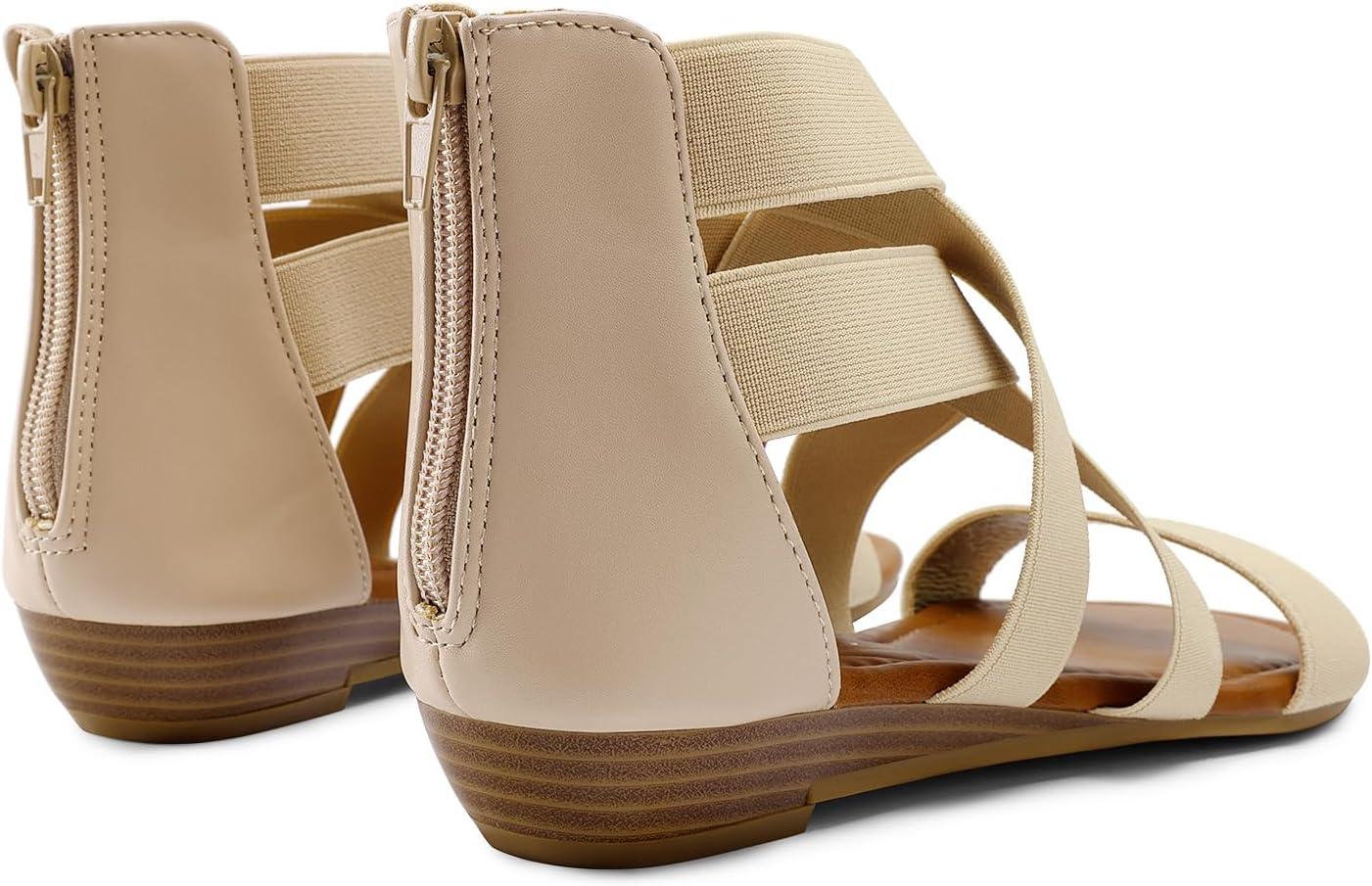 imageDREAM PAIRS Womens Elastic Ankle Strap Low Wedges SandalsNude