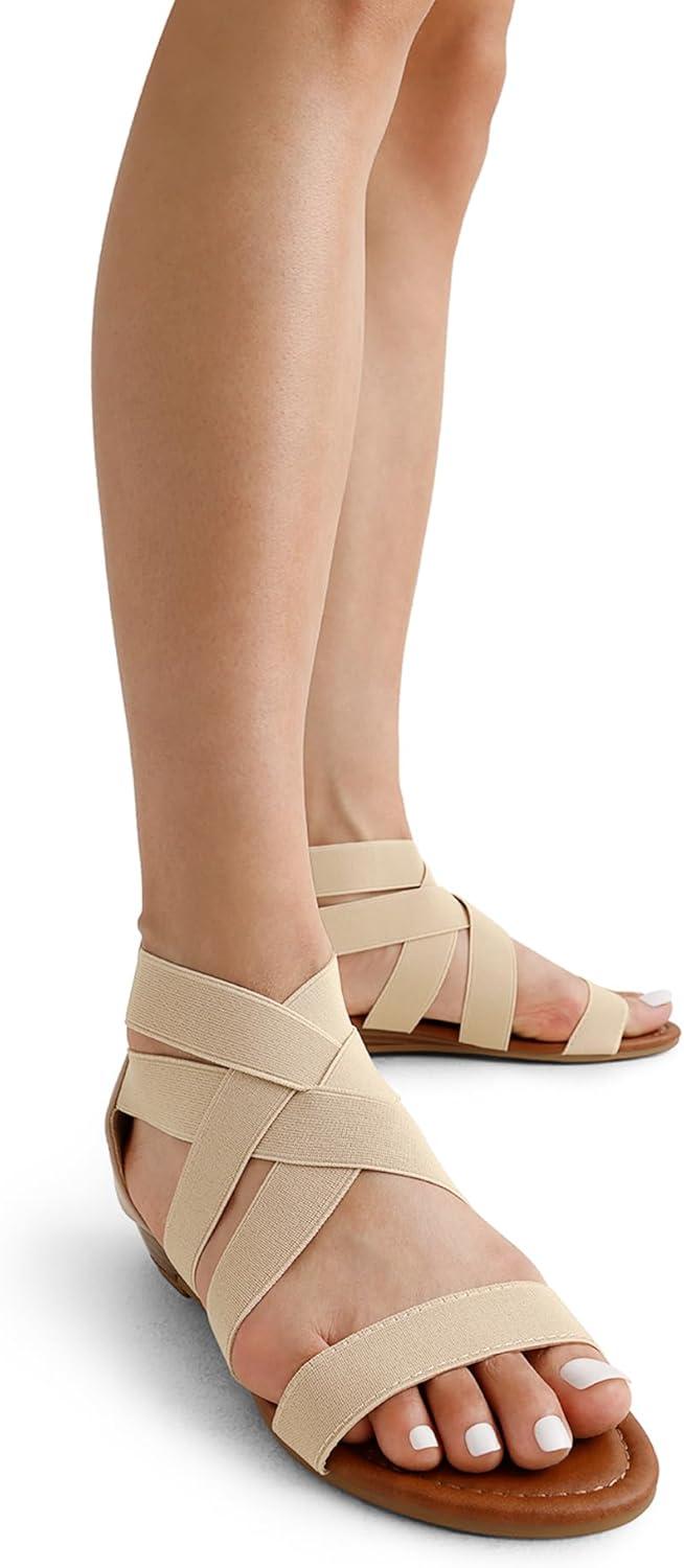 imageDREAM PAIRS Womens Elastic Ankle Strap Low Wedges SandalsNude