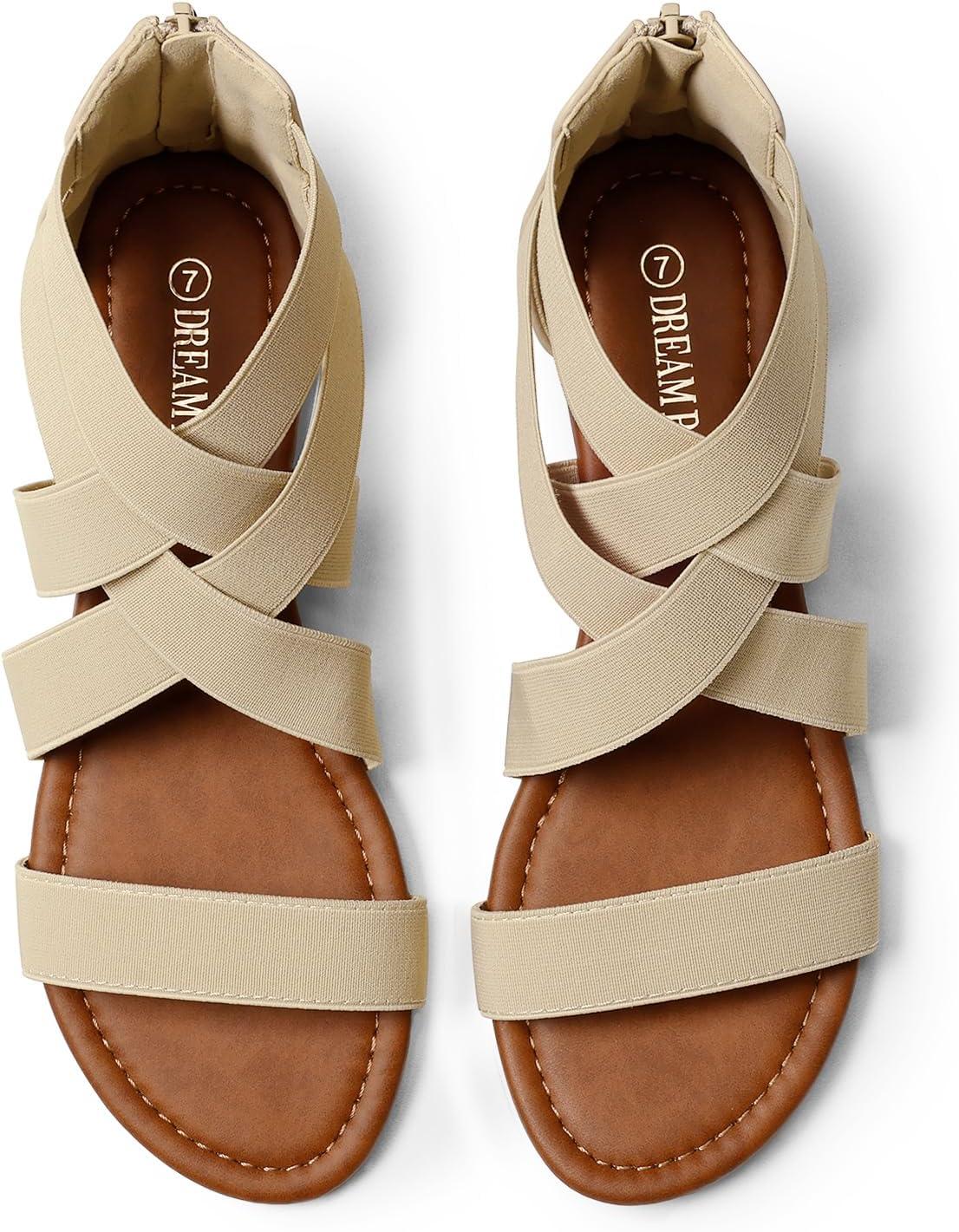imageDREAM PAIRS Womens Elastic Ankle Strap Low Wedges SandalsNude