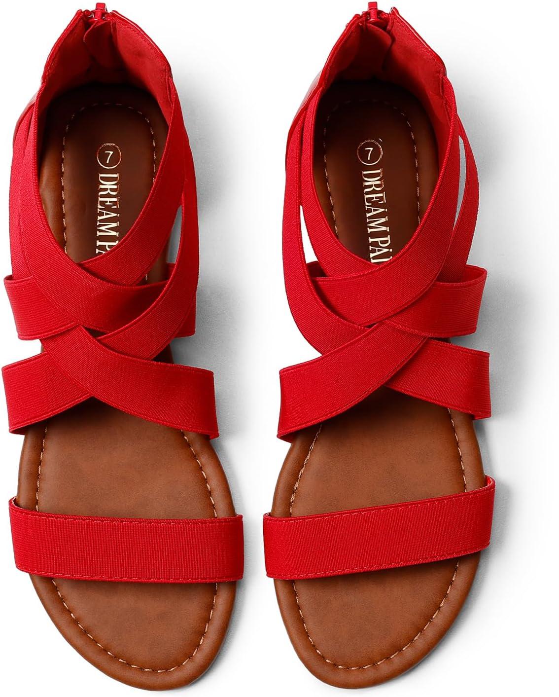 imageDREAM PAIRS Womens Elastic Ankle Strap Low Wedges SandalsRed