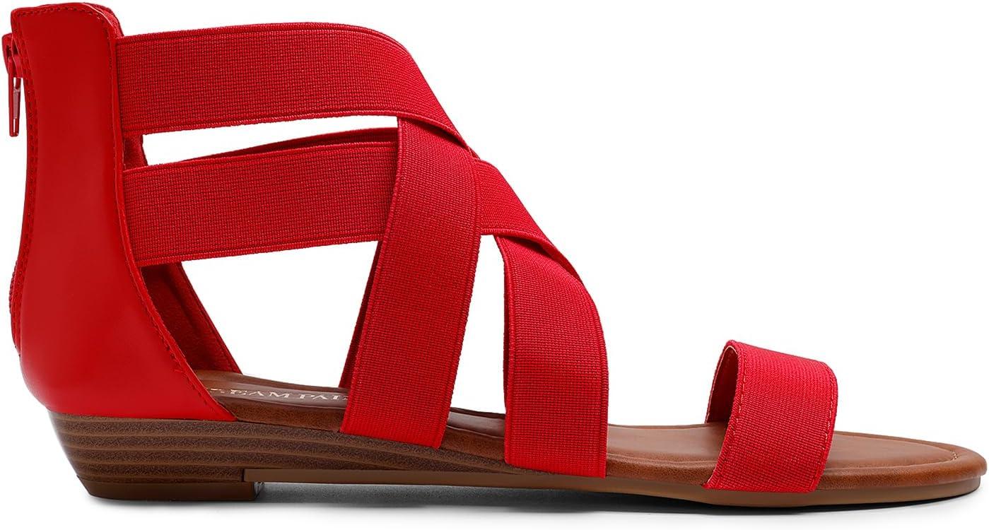 imageDREAM PAIRS Womens Elastic Ankle Strap Low Wedges SandalsRed
