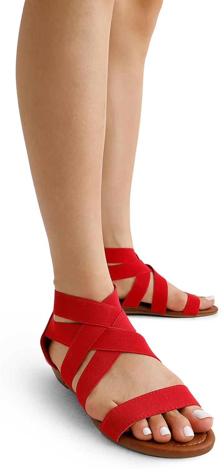imageDREAM PAIRS Womens Elastic Ankle Strap Low Wedges SandalsRed