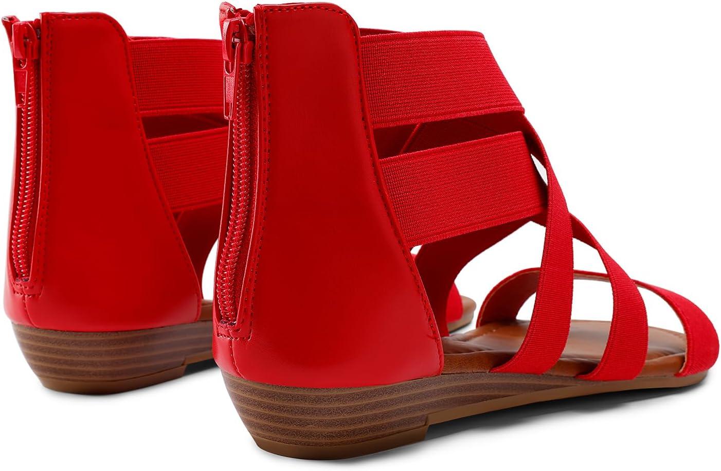 imageDREAM PAIRS Womens Elastic Ankle Strap Low Wedges SandalsRed