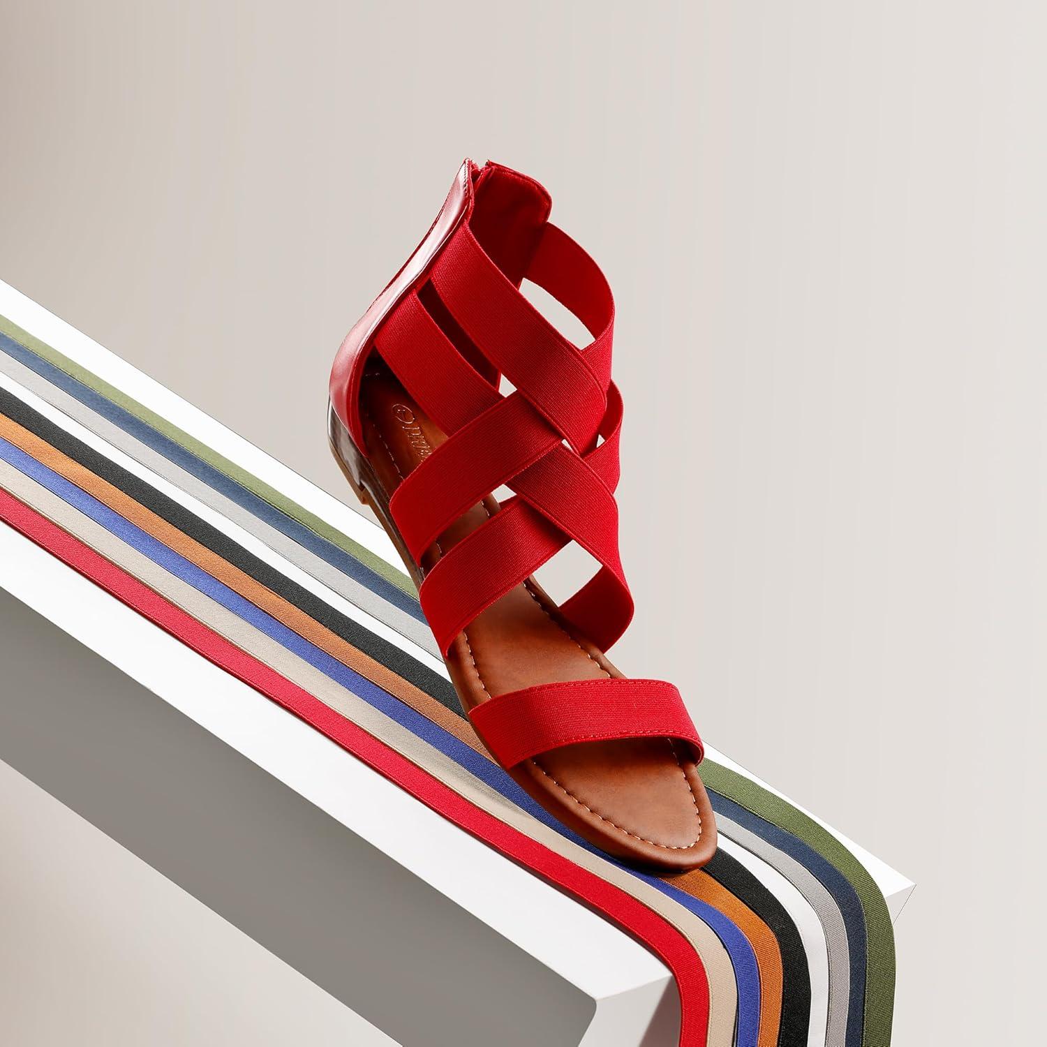 imageDREAM PAIRS Womens Elastic Ankle Strap Low Wedges SandalsRed