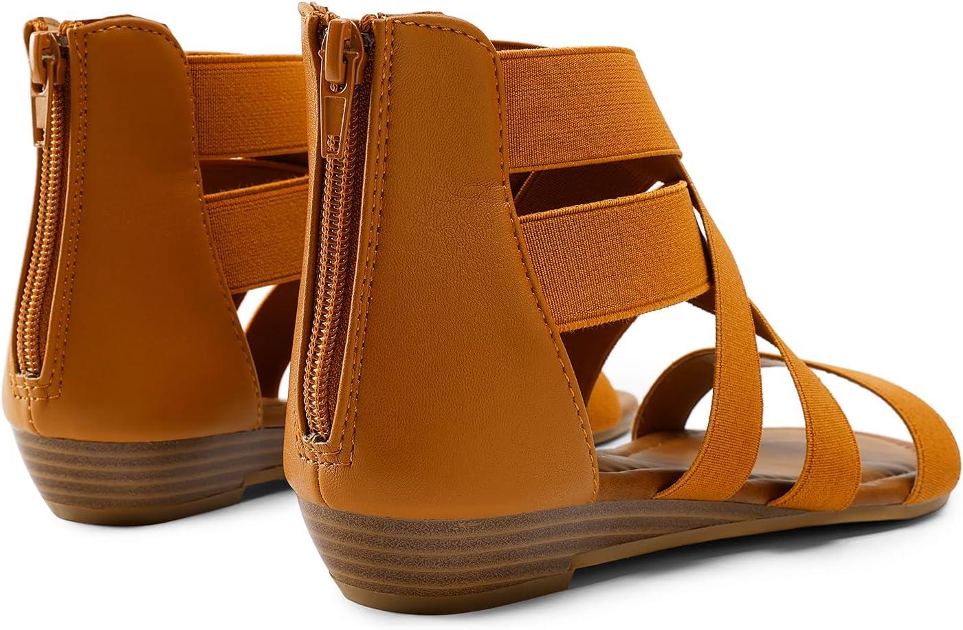 imageDREAM PAIRS Womens Elastic Ankle Strap Low Wedges SandalsTan