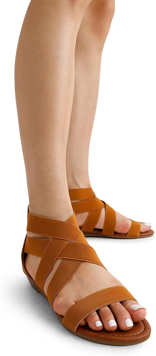 imageDREAM PAIRS Womens Elastic Ankle Strap Low Wedges SandalsTan