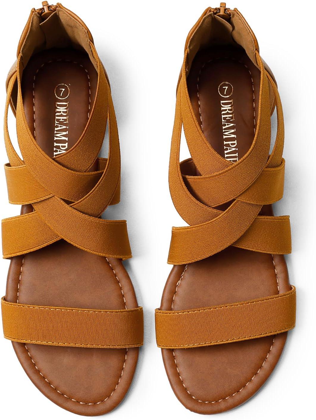 imageDREAM PAIRS Womens Elastic Ankle Strap Low Wedges SandalsTan