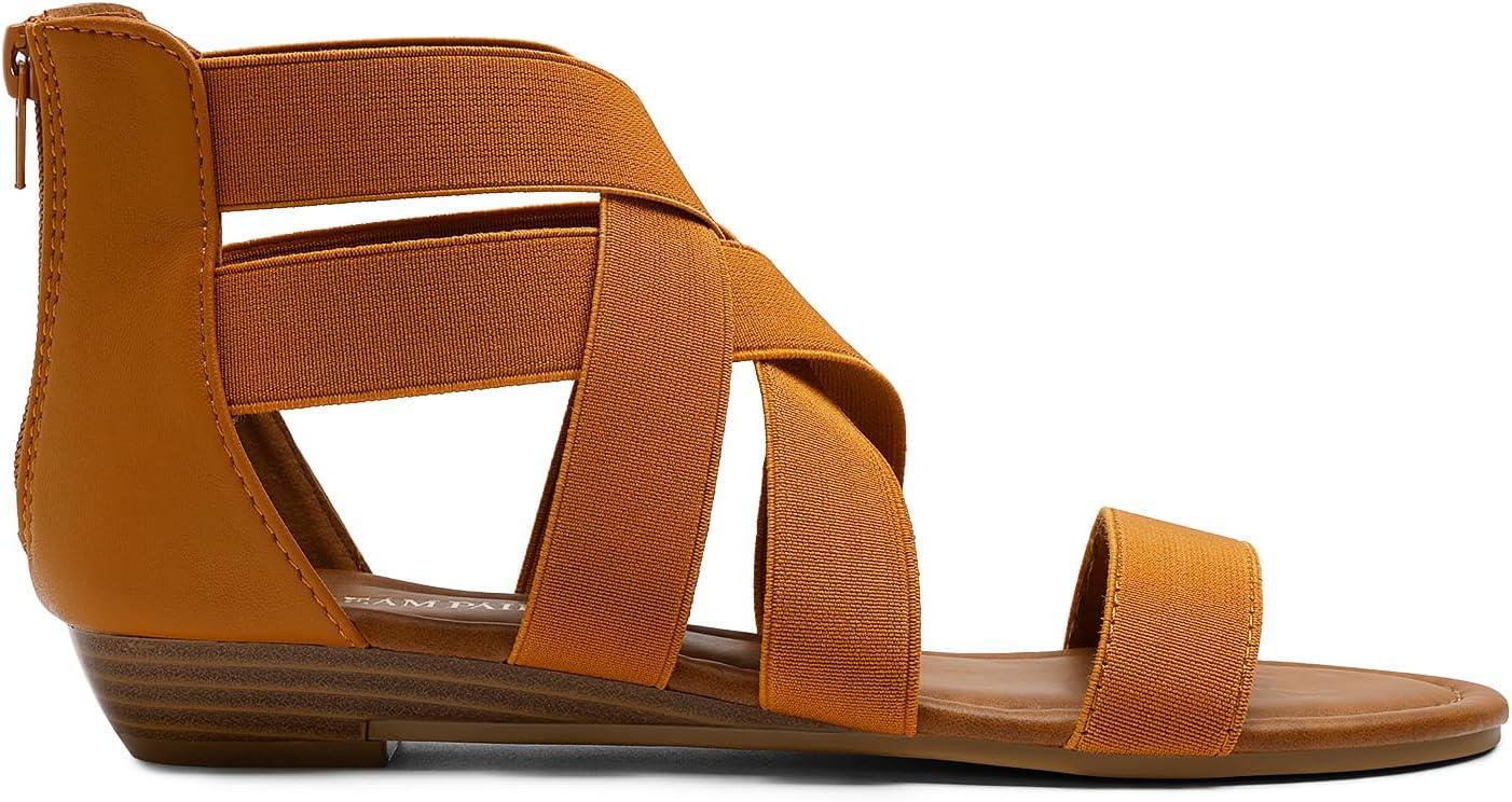 imageDREAM PAIRS Womens Elastic Ankle Strap Low Wedges SandalsTan