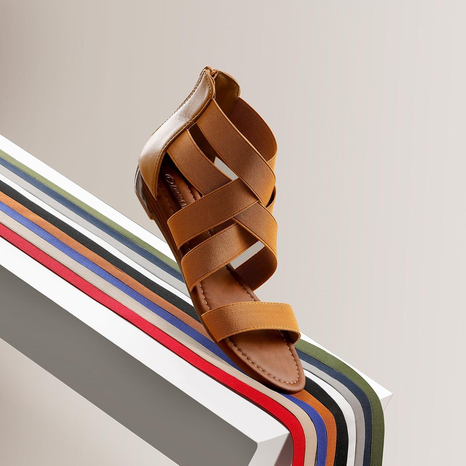 imageDREAM PAIRS Womens Elastic Ankle Strap Low Wedges SandalsTan