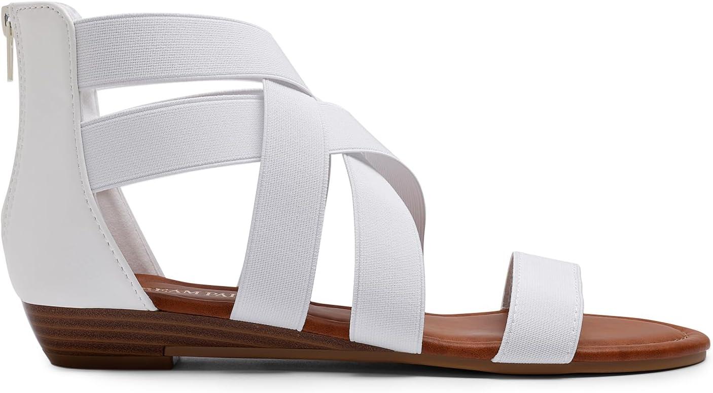 imageDREAM PAIRS Womens Elastic Ankle Strap Low Wedges SandalsWhite