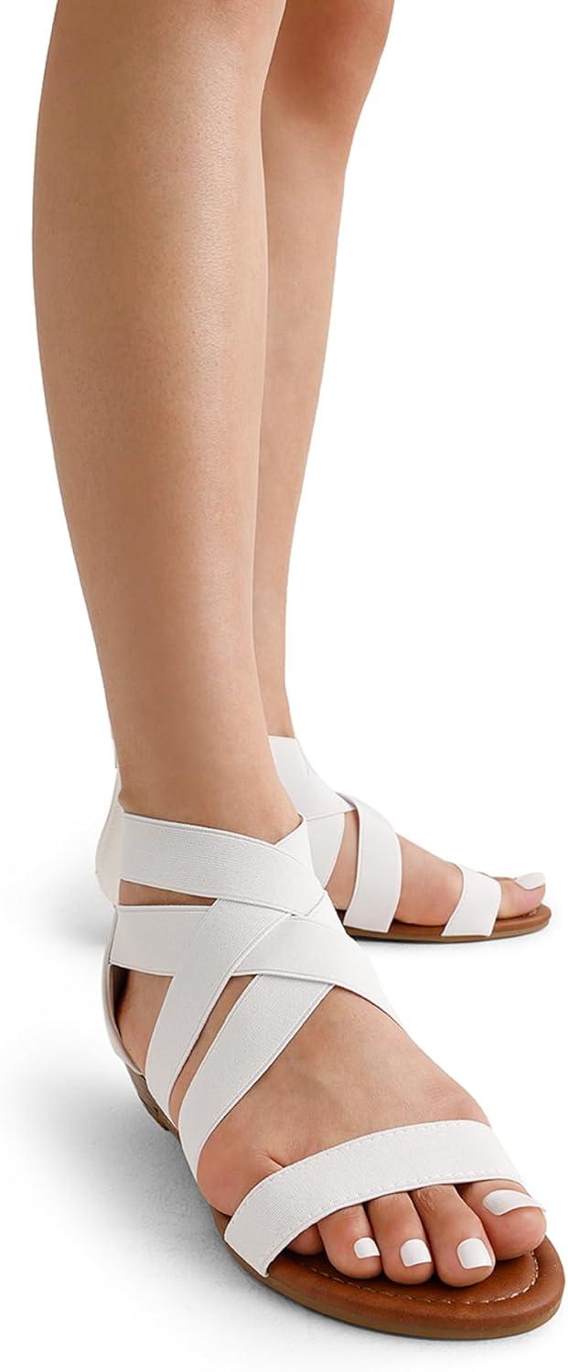 imageDREAM PAIRS Womens Elastic Ankle Strap Low Wedges SandalsWhite