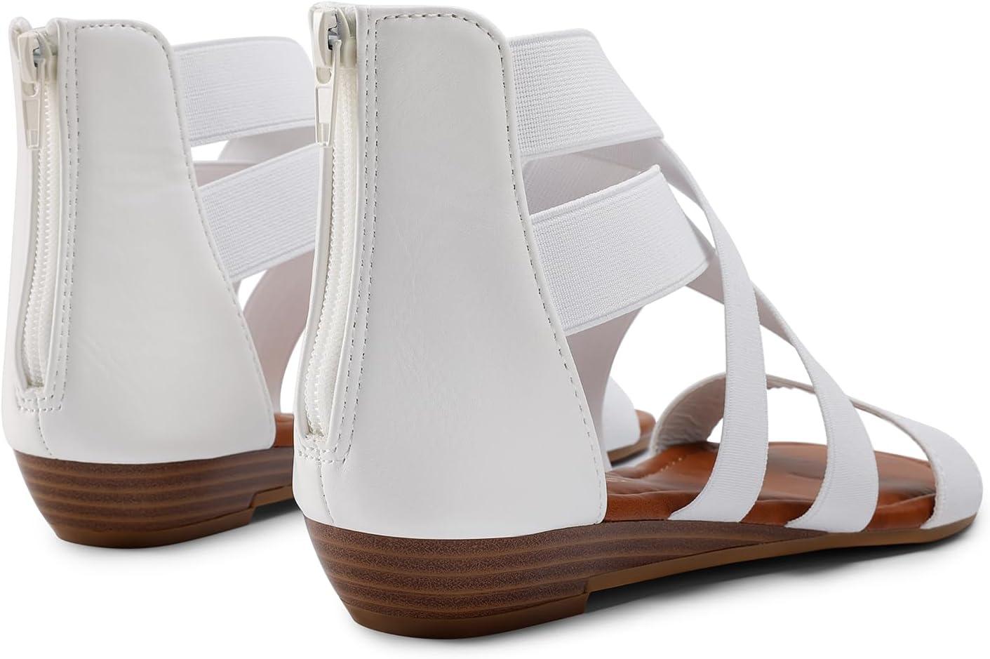 imageDREAM PAIRS Womens Elastic Ankle Strap Low Wedges SandalsWhite
