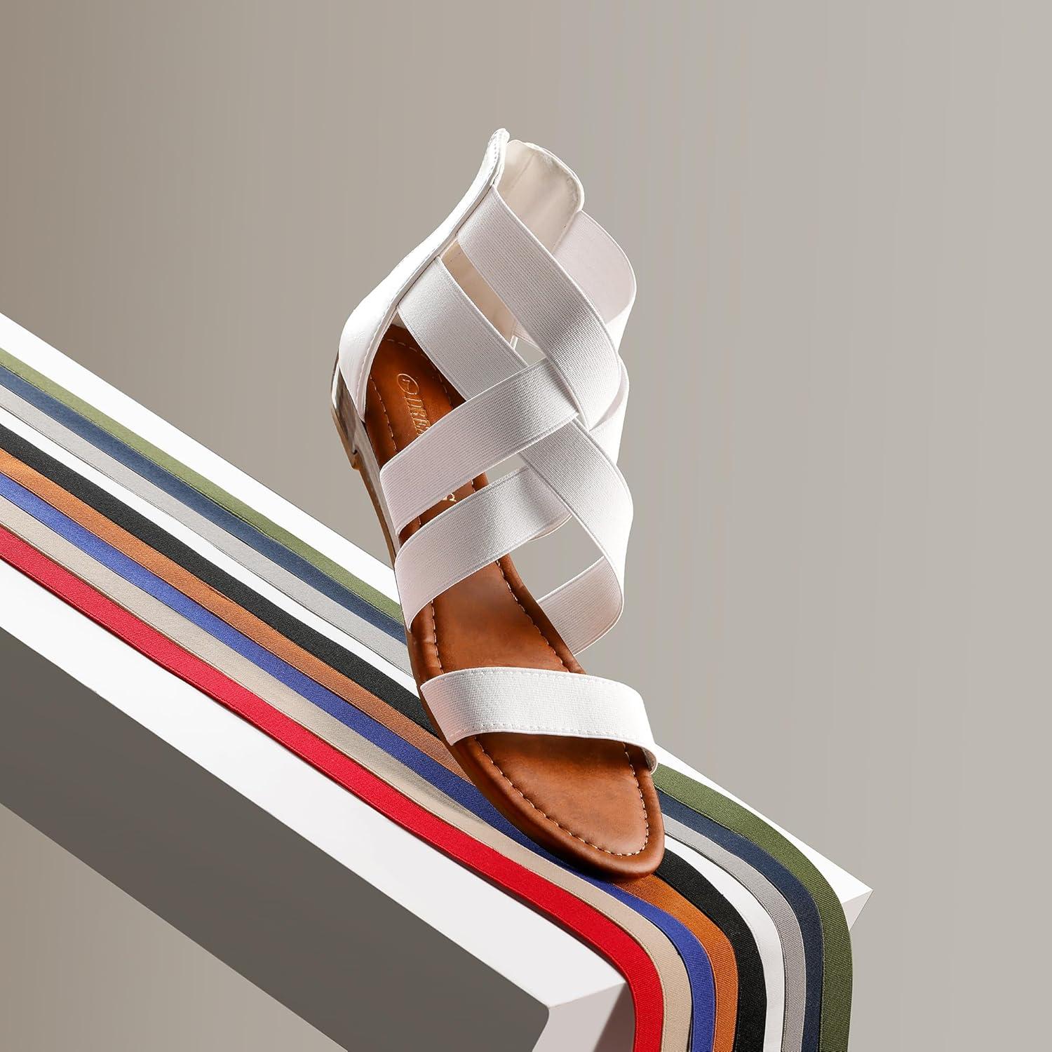 imageDREAM PAIRS Womens Elastic Ankle Strap Low Wedges SandalsWhite