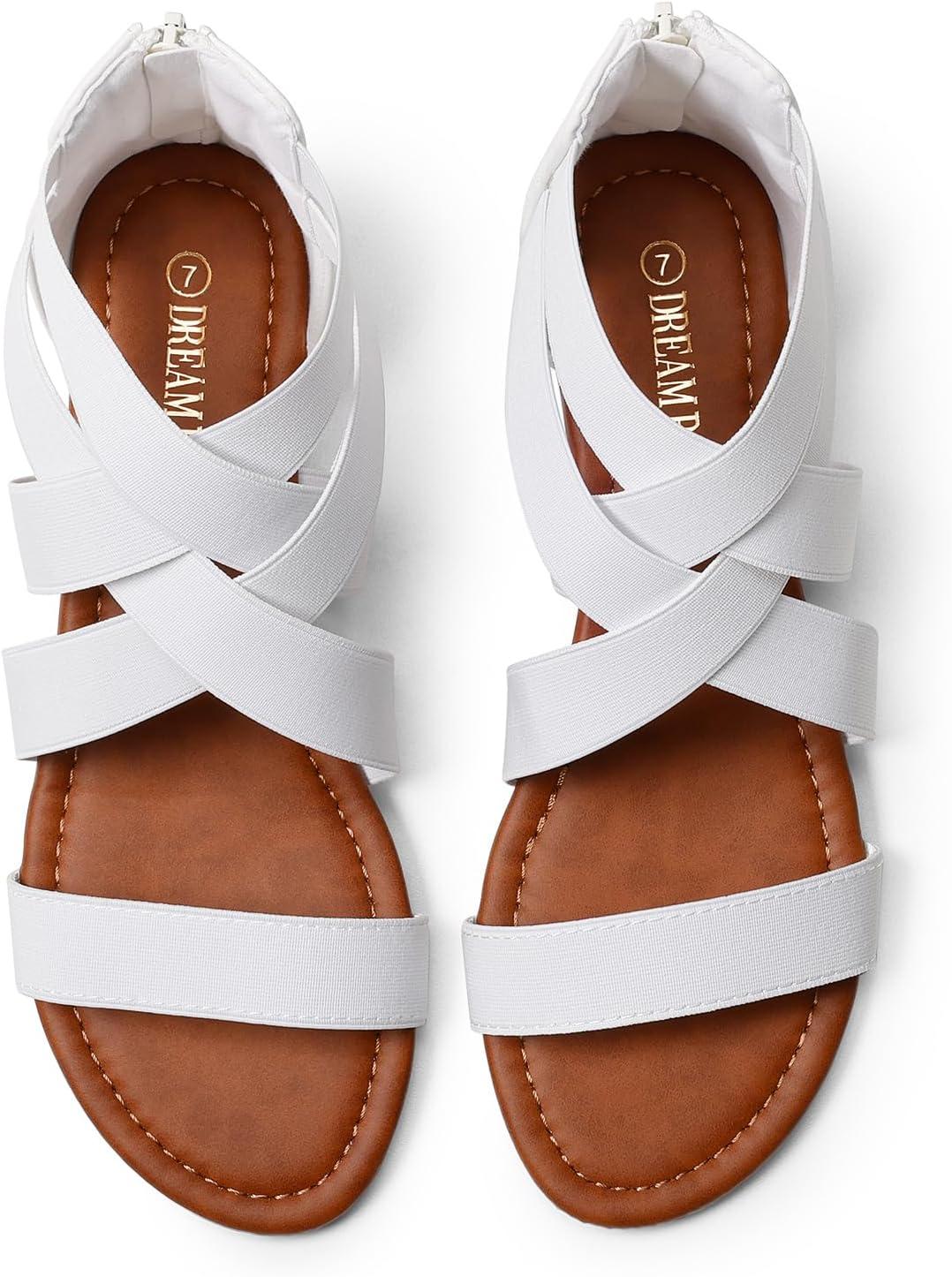 imageDREAM PAIRS Womens Elastic Ankle Strap Low Wedges SandalsWhite