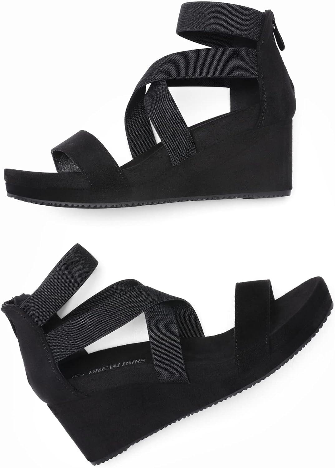 imageDREAM PAIRS Womens Elastic Ankle Strap Open Toe Platform Wedge Sandals Comfortable Summer ShoesBlack