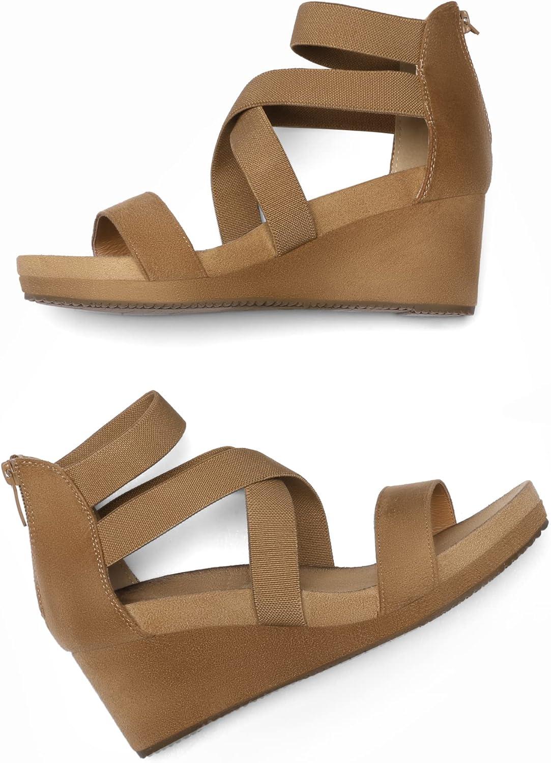 imageDREAM PAIRS Womens Elastic Ankle Strap Open Toe Platform Wedge Sandals Comfortable Summer ShoesCamel