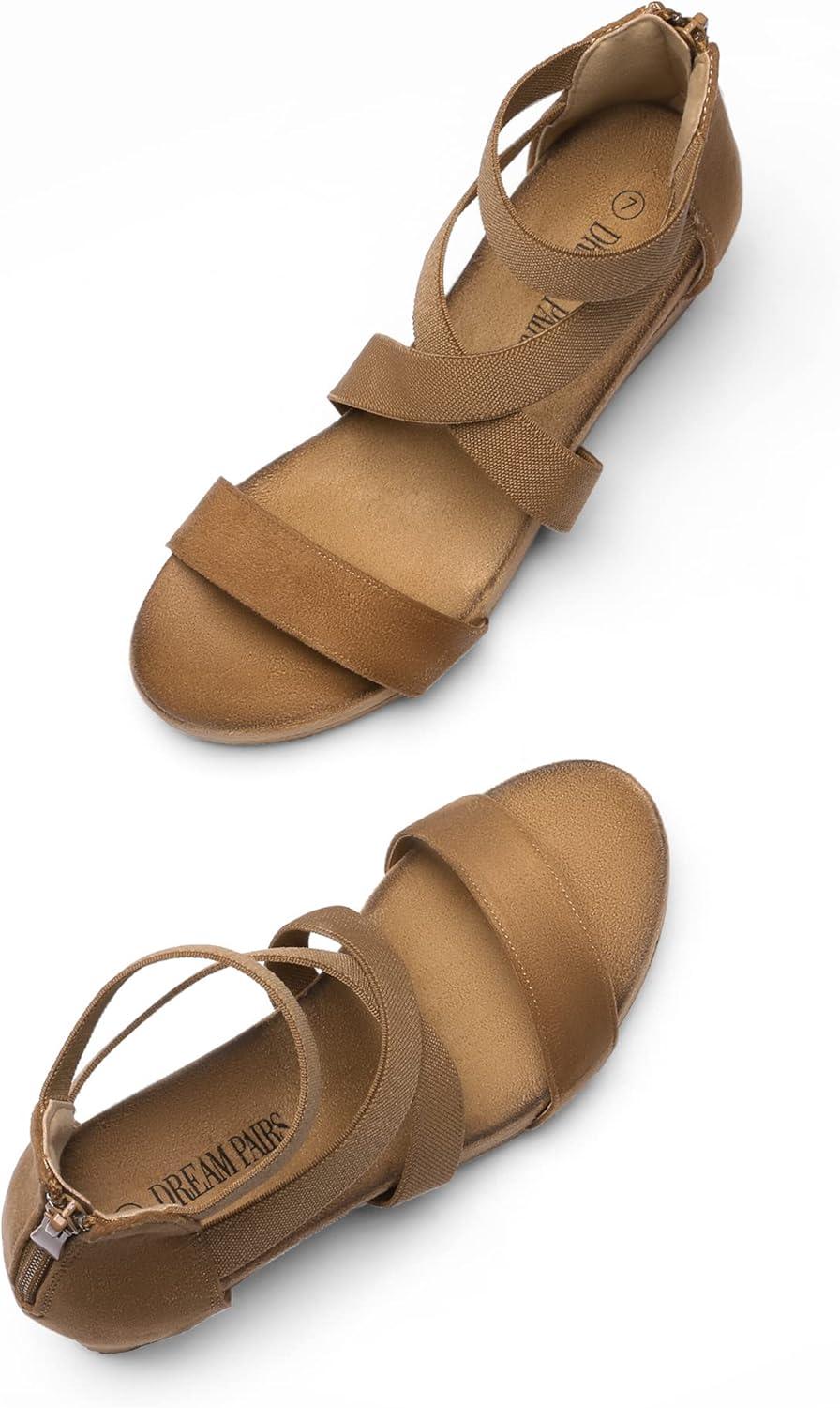 imageDREAM PAIRS Womens Elastic Ankle Strap Open Toe Platform Wedge Sandals Comfortable Summer ShoesCamel