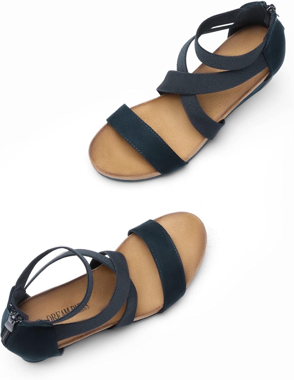 imageDREAM PAIRS Womens Elastic Ankle Strap Open Toe Platform Wedge Sandals Comfortable Summer ShoesNavy