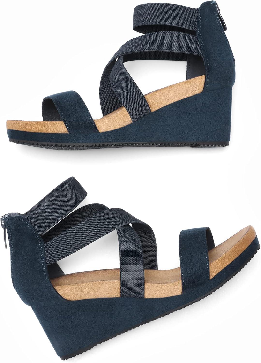 imageDREAM PAIRS Womens Elastic Ankle Strap Open Toe Platform Wedge Sandals Comfortable Summer ShoesNavy