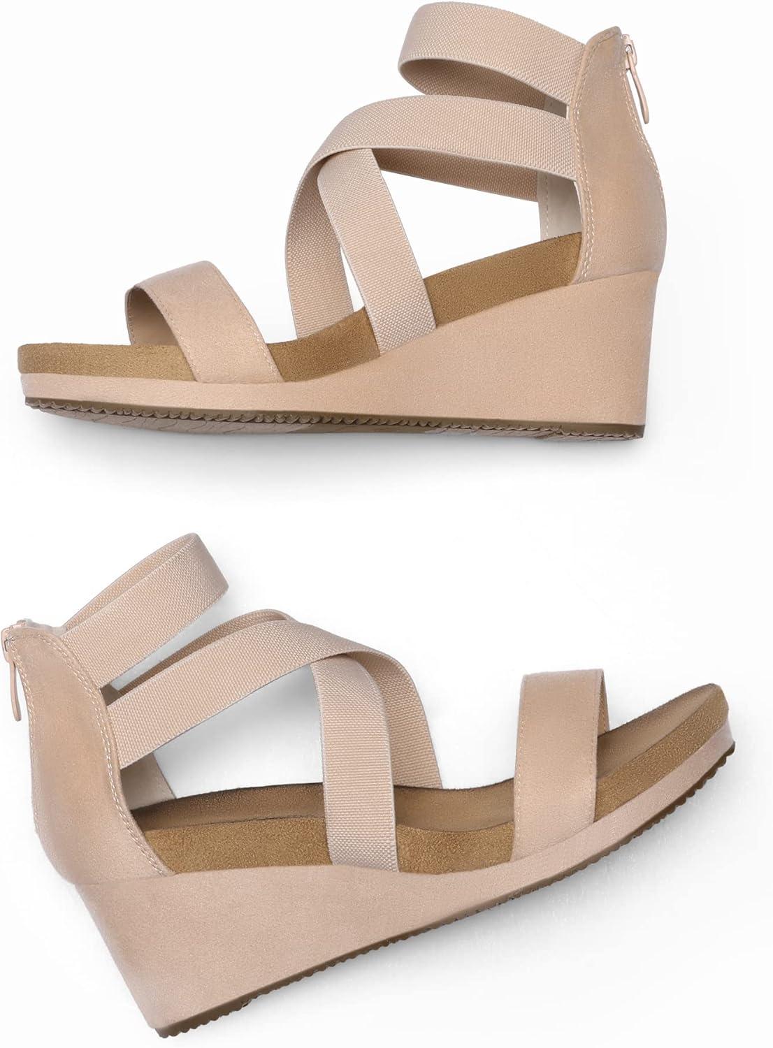 imageDREAM PAIRS Womens Elastic Ankle Strap Open Toe Platform Wedge Sandals Comfortable Summer ShoesNude
