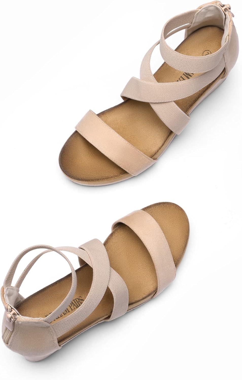 imageDREAM PAIRS Womens Elastic Ankle Strap Open Toe Platform Wedge Sandals Comfortable Summer ShoesNude