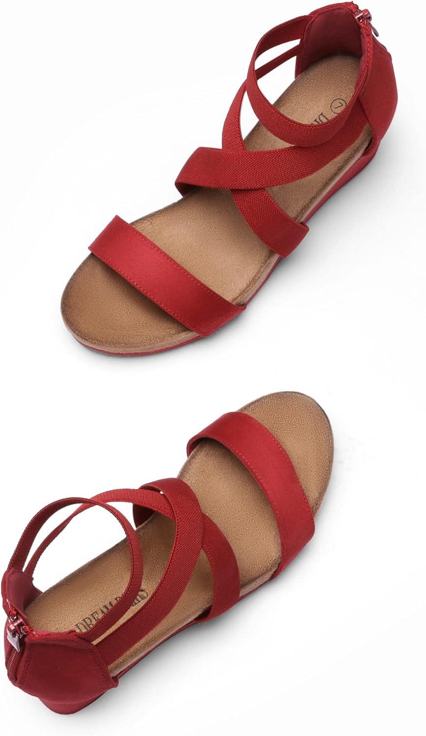 imageDREAM PAIRS Womens Elastic Ankle Strap Open Toe Platform Wedge Sandals Comfortable Summer ShoesRed