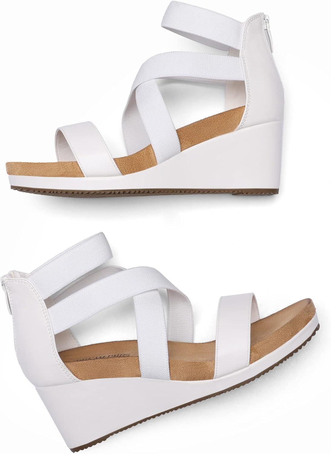 imageDREAM PAIRS Womens Elastic Ankle Strap Open Toe Platform Wedge Sandals Comfortable Summer ShoesWhite