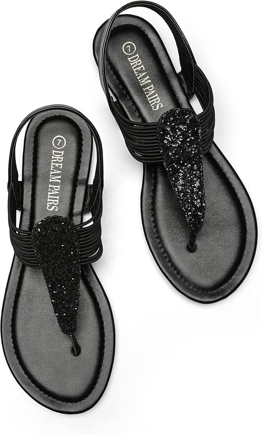 imageDREAM PAIRS Womens Elastic Strappy String Thong Ankle Strap Summer Gladiator SandalsBlack