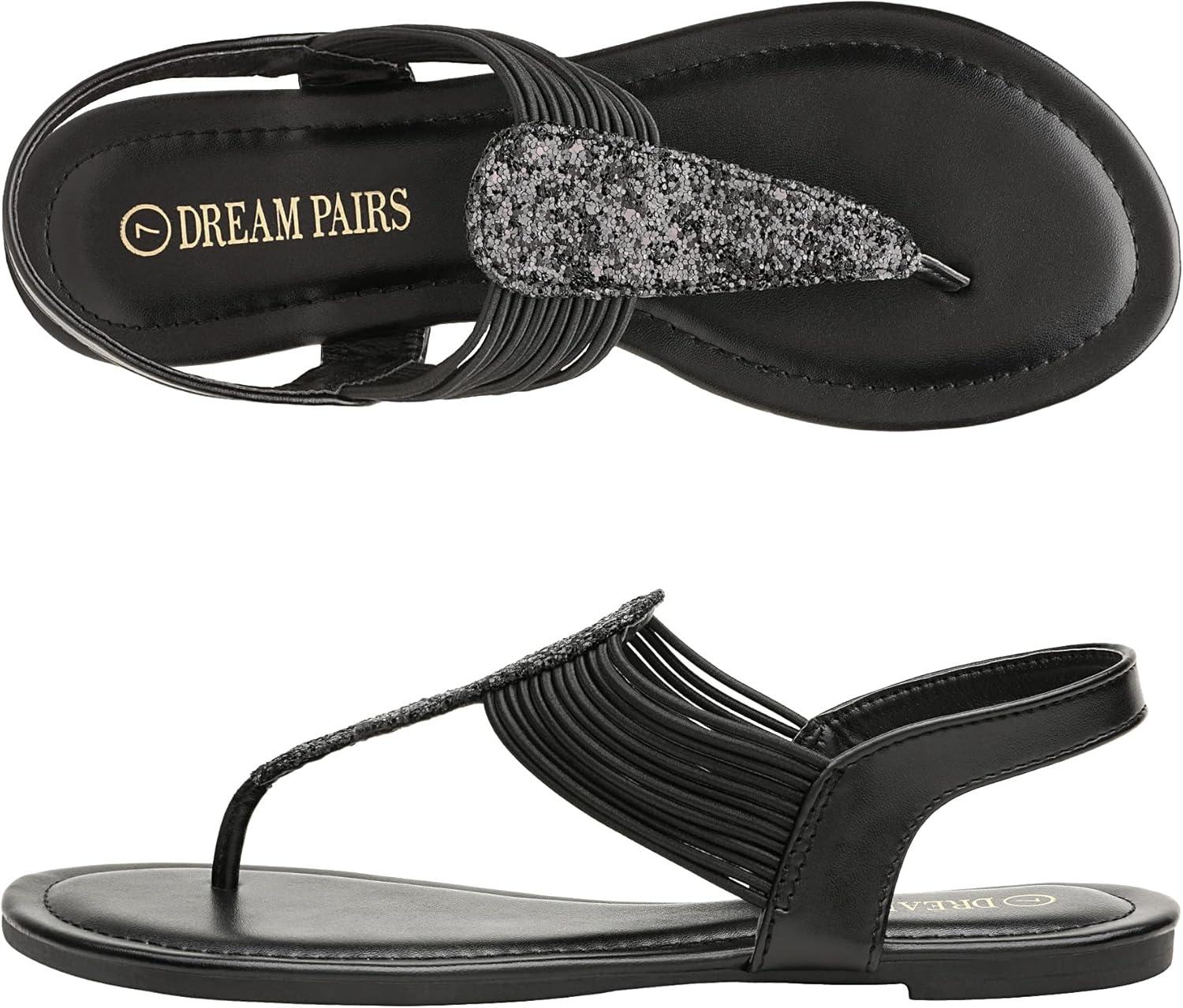 imageDREAM PAIRS Womens Elastic Strappy String Thong Ankle Strap Summer Gladiator SandalsBlack