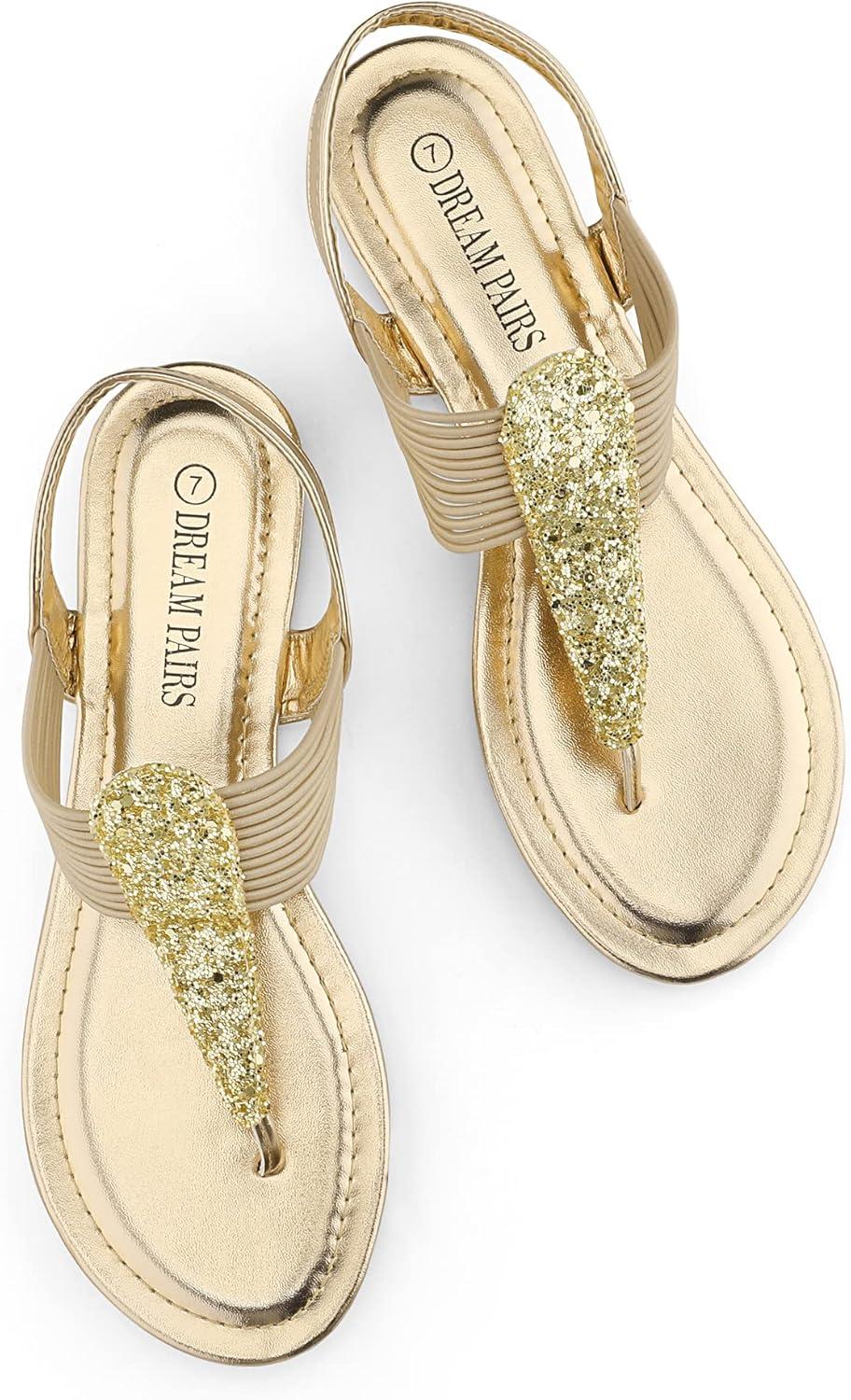 imageDREAM PAIRS Womens Elastic Strappy String Thong Ankle Strap Summer Gladiator SandalsGold