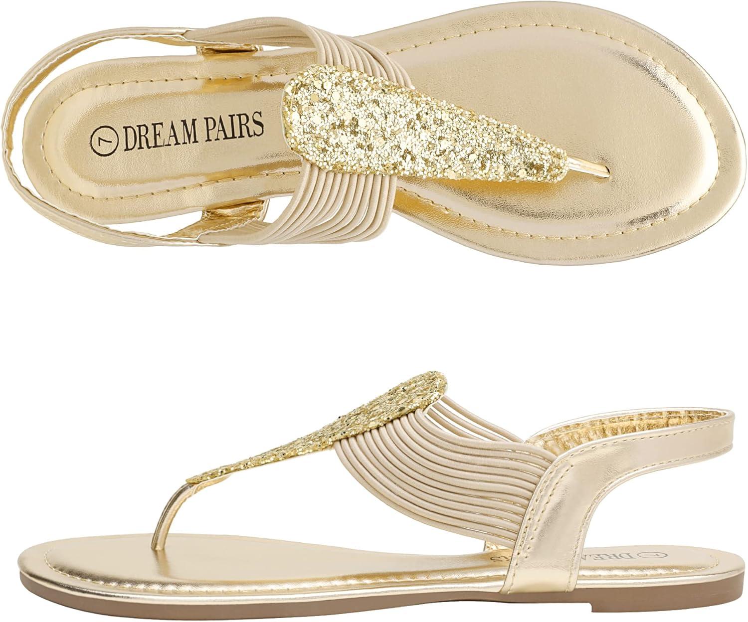 imageDREAM PAIRS Womens Elastic Strappy String Thong Ankle Strap Summer Gladiator SandalsGold