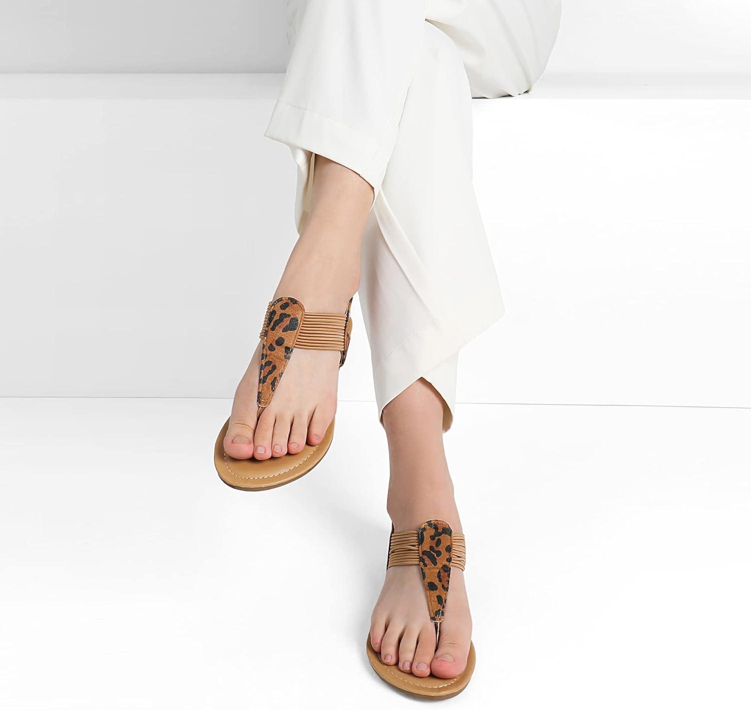 imageDREAM PAIRS Womens Elastic Strappy String Thong Ankle Strap Summer Gladiator SandalsLeopardn