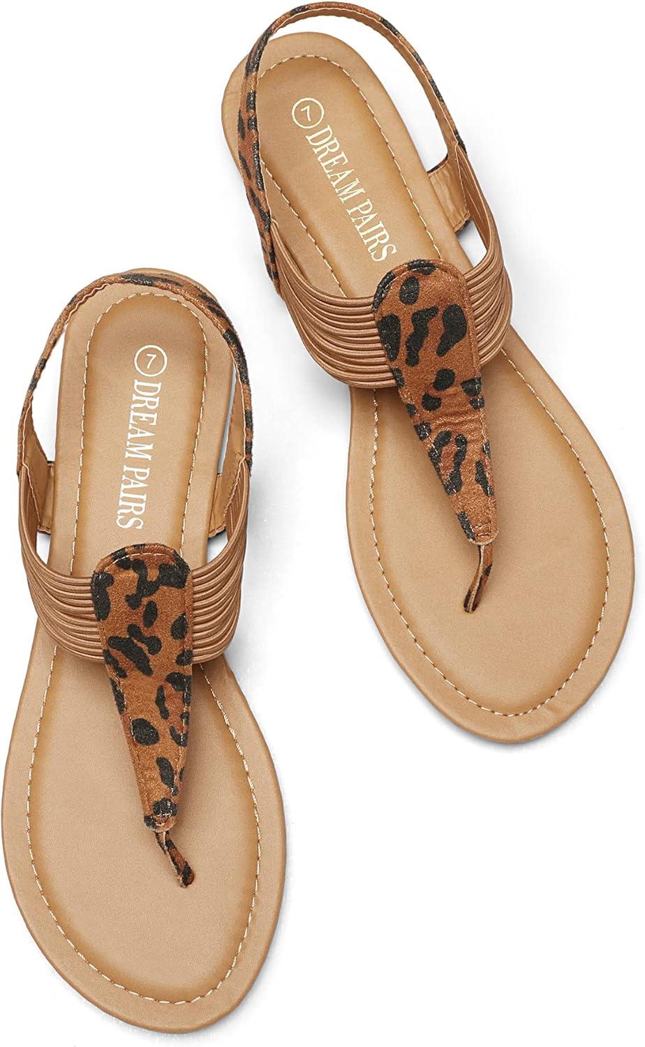 imageDREAM PAIRS Womens Elastic Strappy String Thong Ankle Strap Summer Gladiator SandalsLeopardn