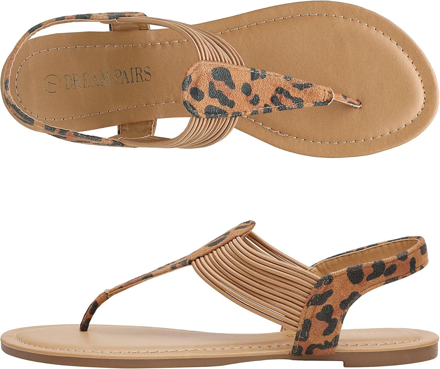 imageDREAM PAIRS Womens Elastic Strappy String Thong Ankle Strap Summer Gladiator SandalsLeopardn