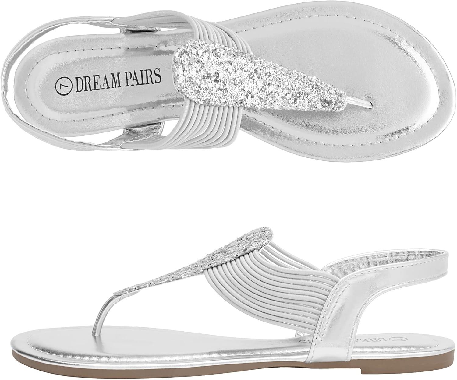 imageDREAM PAIRS Womens Elastic Strappy String Thong Ankle Strap Summer Gladiator SandalsSilver