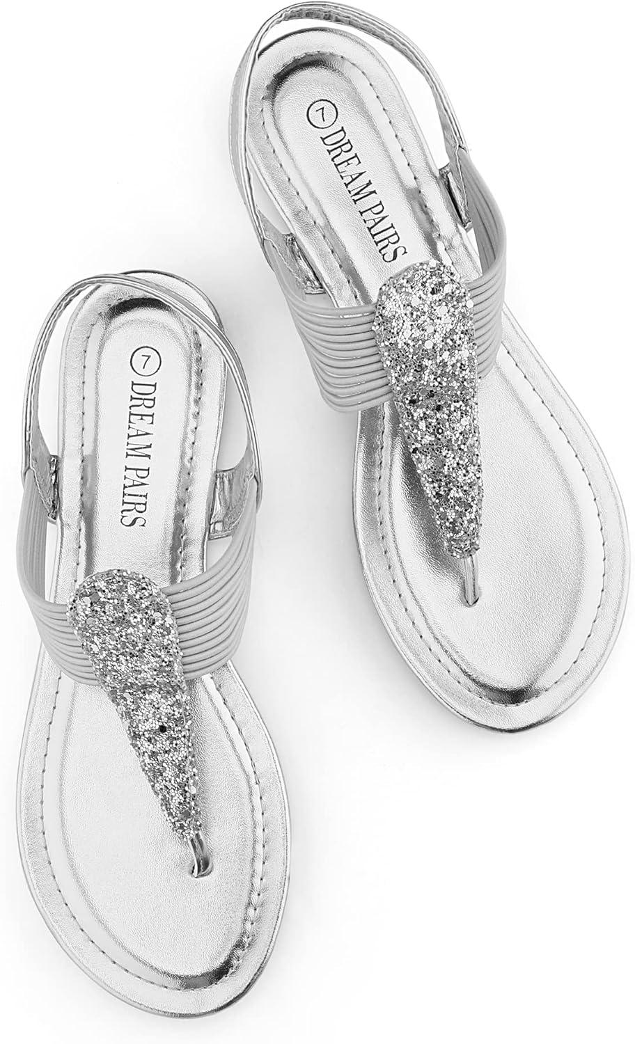 imageDREAM PAIRS Womens Elastic Strappy String Thong Ankle Strap Summer Gladiator SandalsSilver