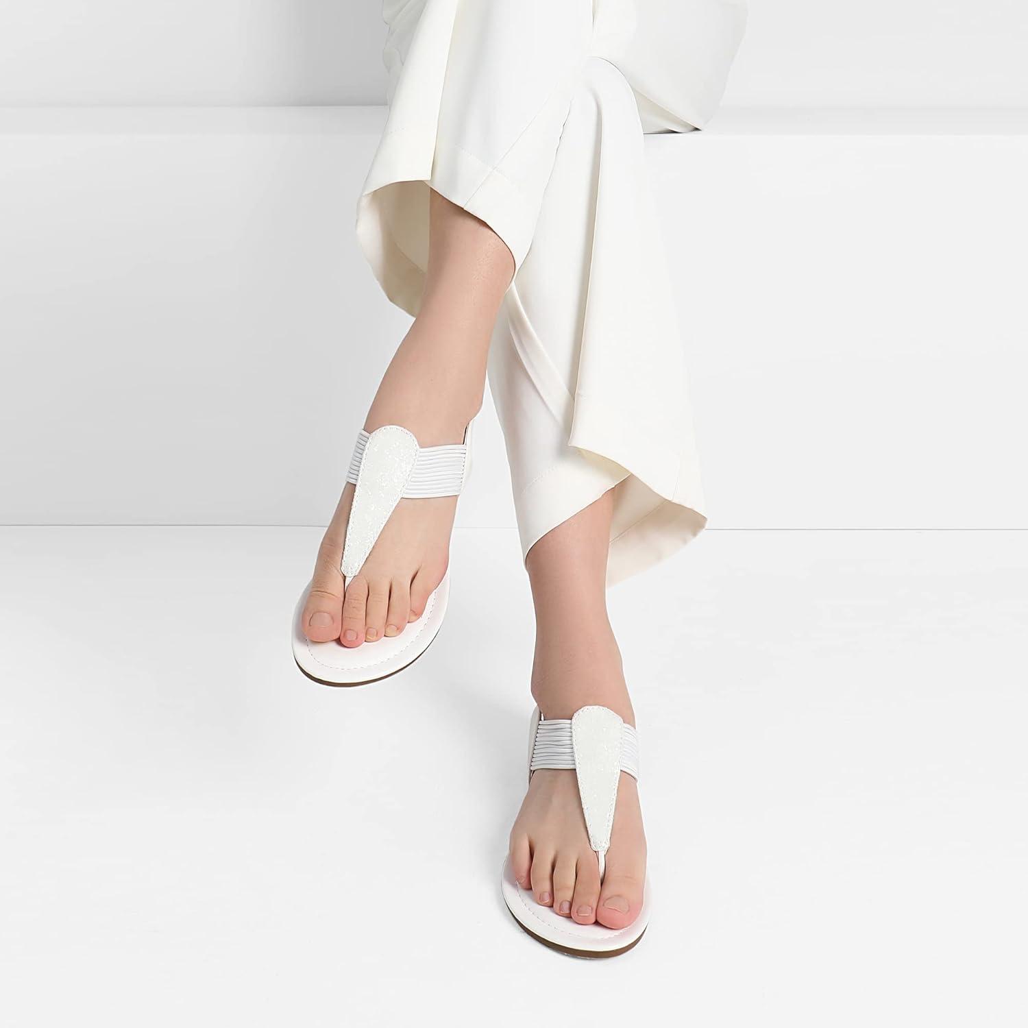 imageDREAM PAIRS Womens Elastic Strappy String Thong Ankle Strap Summer Gladiator SandalsWhiteGlitter