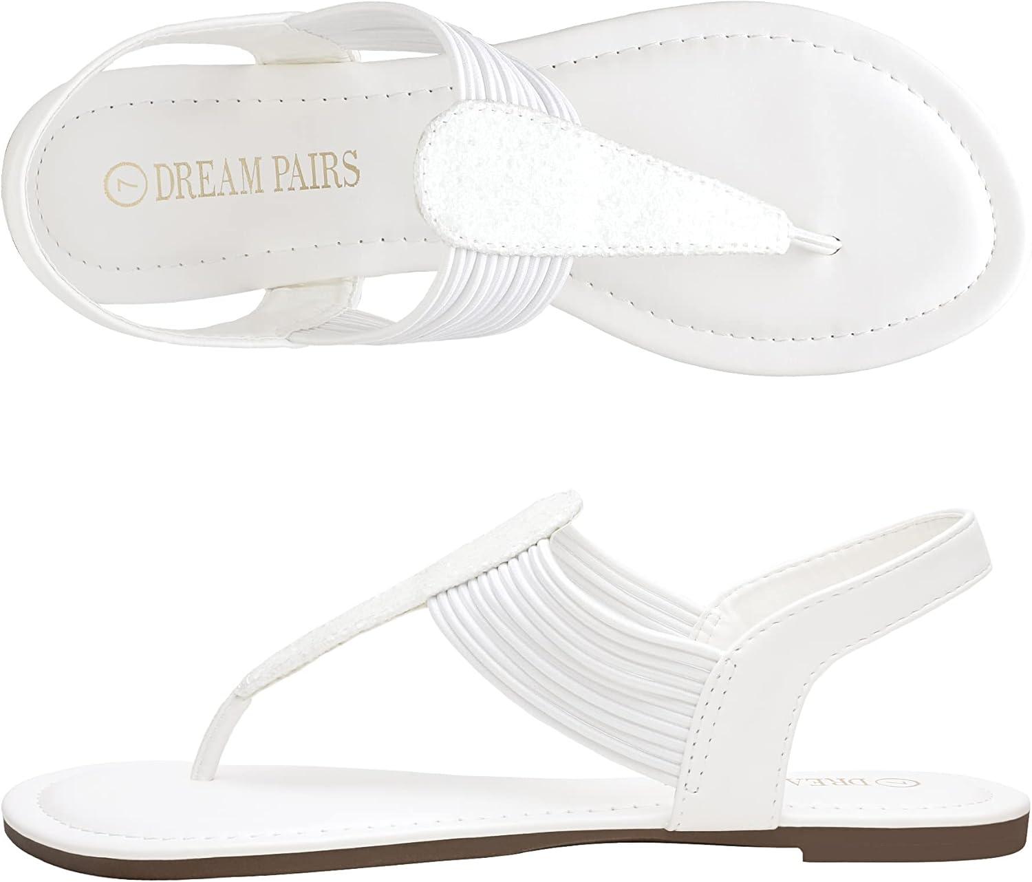 imageDREAM PAIRS Womens Elastic Strappy String Thong Ankle Strap Summer Gladiator SandalsWhiteGlitter