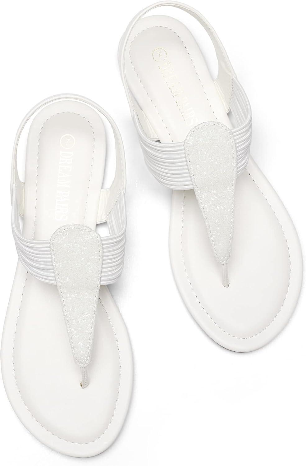 imageDREAM PAIRS Womens Elastic Strappy String Thong Ankle Strap Summer Gladiator SandalsWhiteGlitter