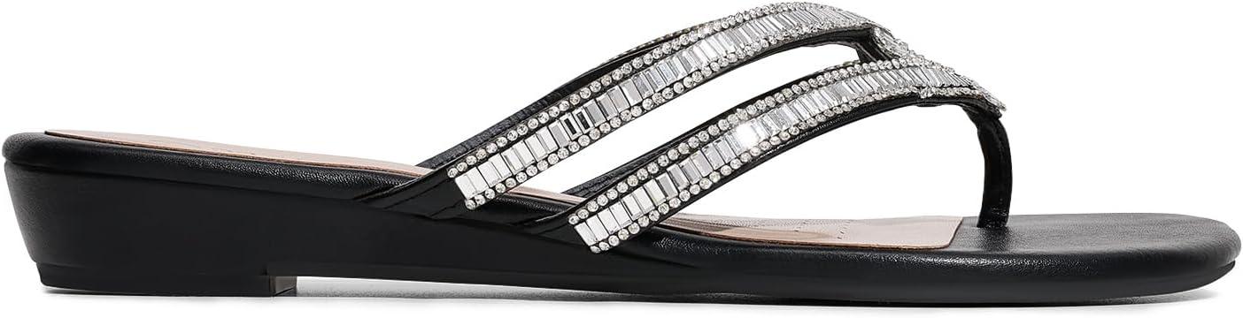 imageDREAM PAIRS Womens Fashion Rhinestones Design Slides Sandals Dress Daily Flat Sandals for SummerBlack