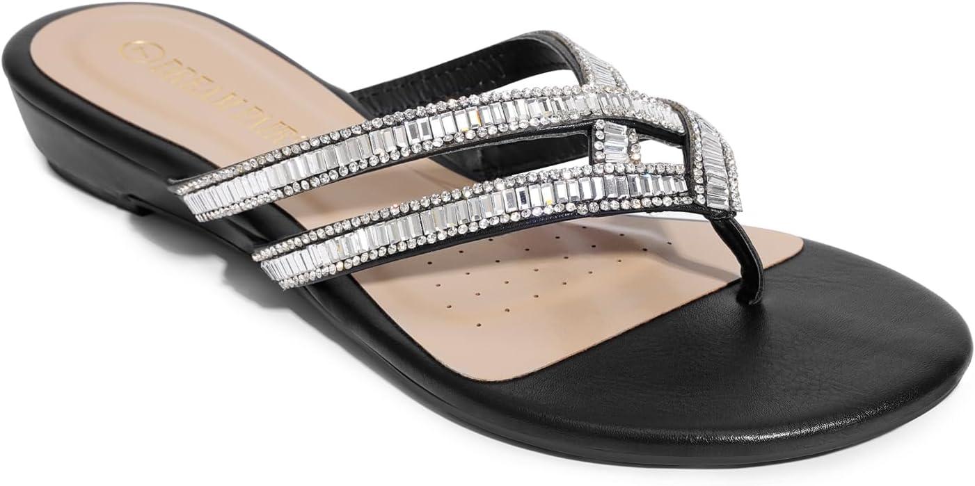 imageDREAM PAIRS Womens Fashion Rhinestones Design Slides Sandals Dress Daily Flat Sandals for SummerBlack