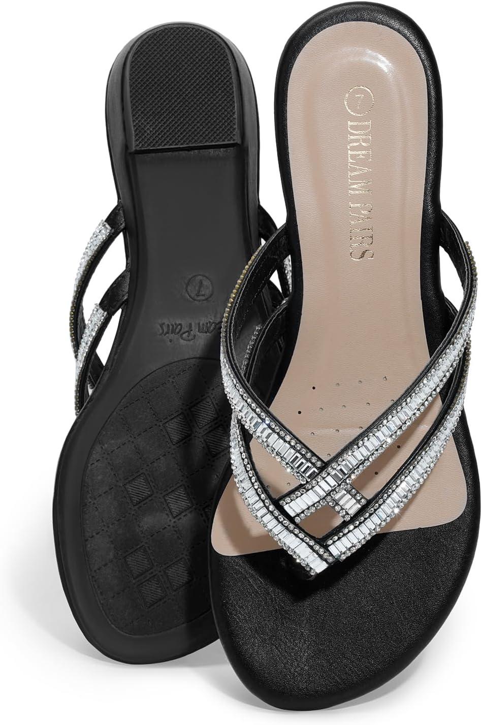 imageDREAM PAIRS Womens Fashion Rhinestones Design Slides Sandals Dress Daily Flat Sandals for SummerBlack