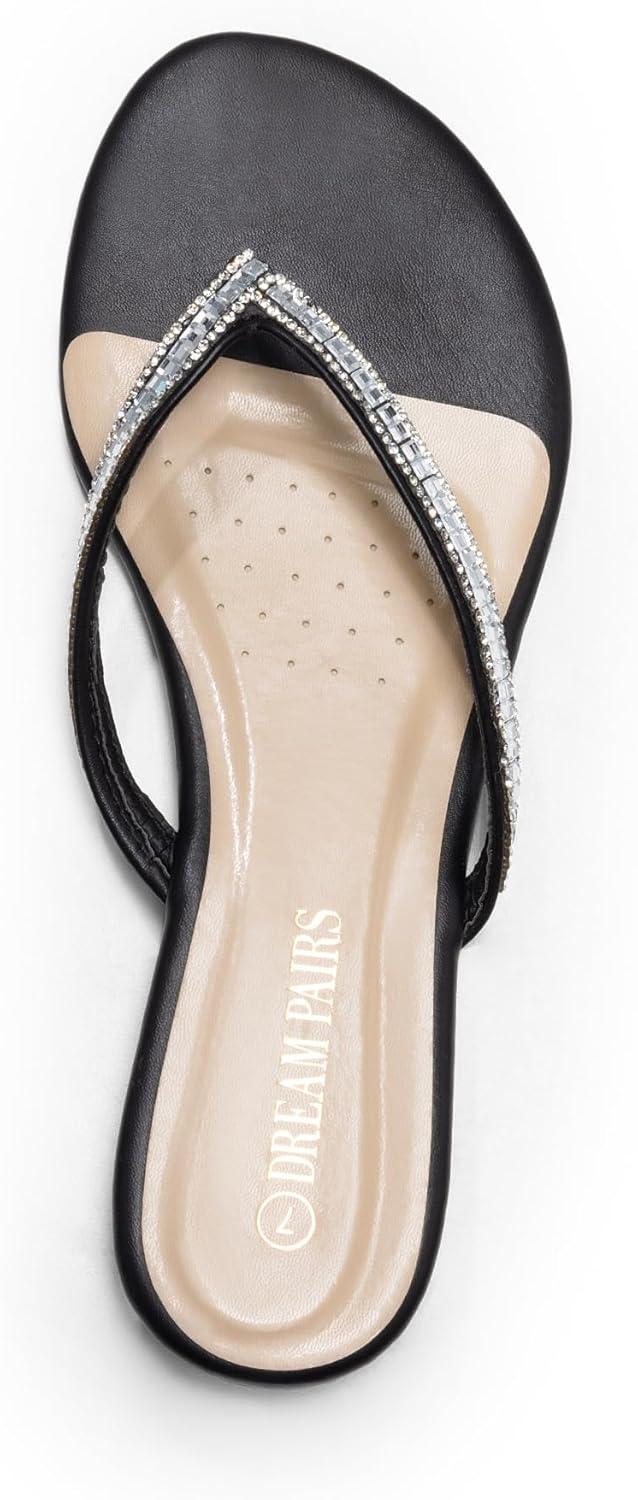 imageDREAM PAIRS Womens Fashion Rhinestones Design Slides Sandals Dress Daily Flat Sandals for SummerBlack Glitter