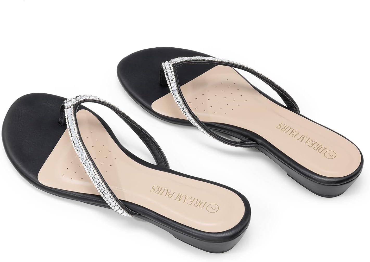 imageDREAM PAIRS Womens Fashion Rhinestones Design Slides Sandals Dress Daily Flat Sandals for SummerBlack Glitter