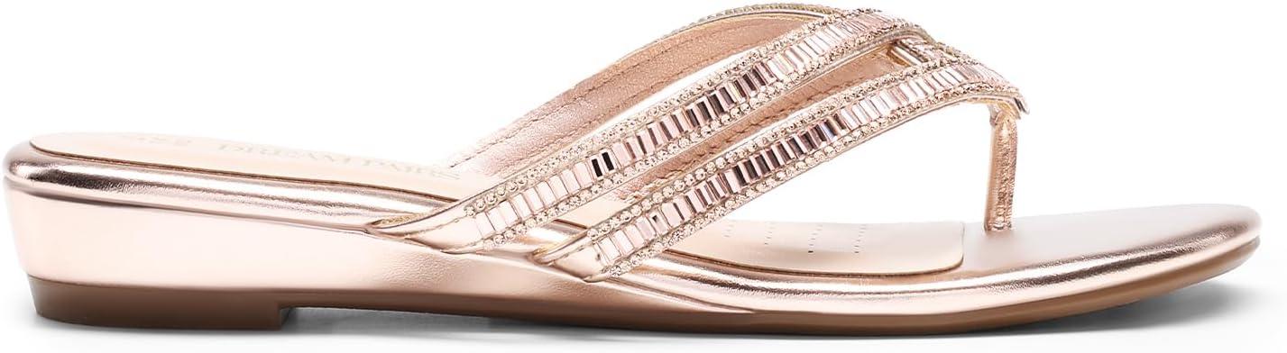 imageDREAM PAIRS Womens Fashion Rhinestones Design Slides Sandals Dress Daily Flat Sandals for SummerChampagneGoldpu