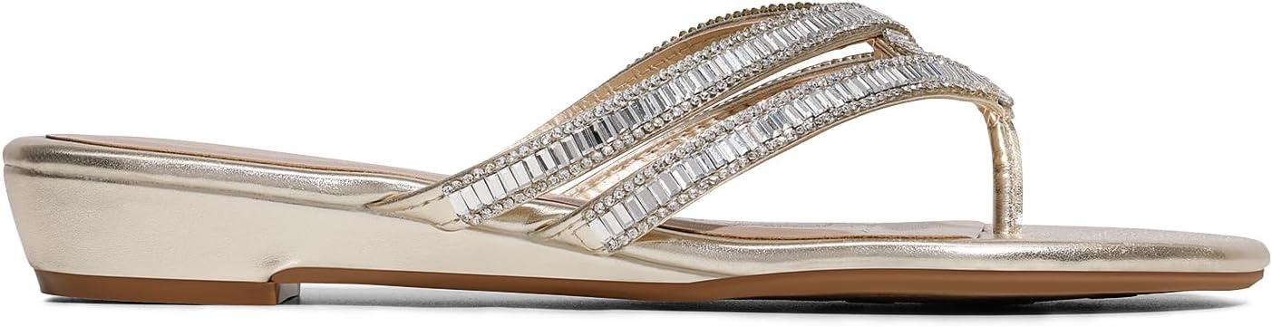 imageDREAM PAIRS Womens Fashion Rhinestones Design Slides Sandals Dress Daily Flat Sandals for SummerGold