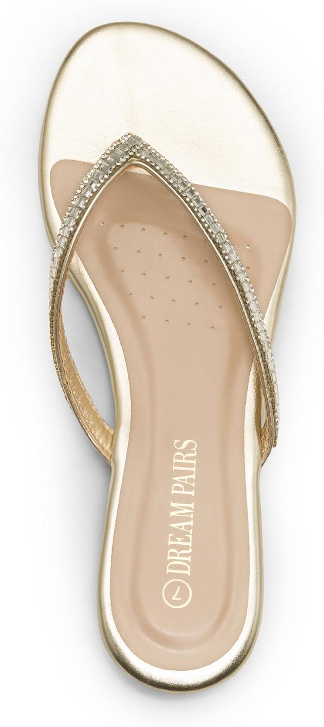 imageDREAM PAIRS Womens Fashion Rhinestones Design Slides Sandals Dress Daily Flat Sandals for SummerGold Glitter