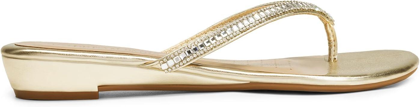 imageDREAM PAIRS Womens Fashion Rhinestones Design Slides Sandals Dress Daily Flat Sandals for SummerGold Glitter